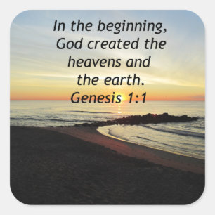 BREATHTAKING SUNRISE ON THE OCEAN GENESIS 1:1 SQUARE STICKER