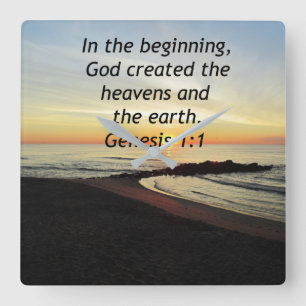 BREATHTAKING SUNRISE ON THE OCEAN GENESIS 1:1 SQUARE WALL CLOCK