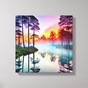 Breathtaking Sunset Over Forest River Canvas Print