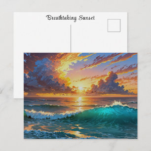 Breathtaking Sunset Sunrise Ocean Waves Beach View Postcard