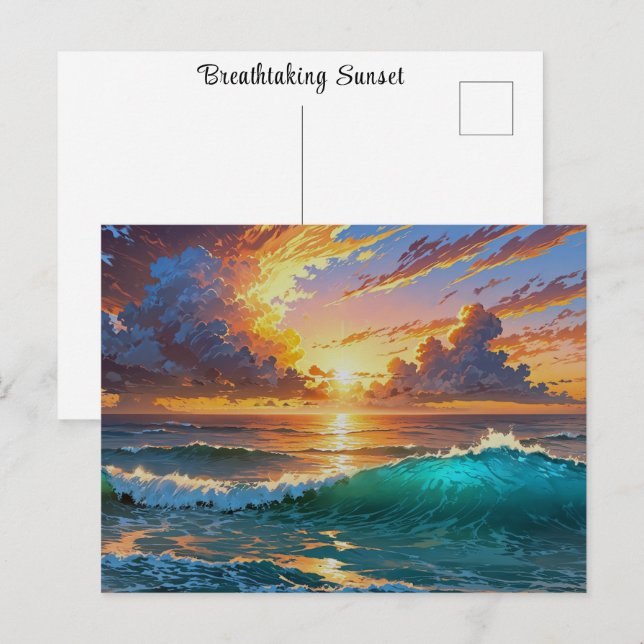 Breathtaking Sunset Sunrise Ocean Waves Beach View Postcard (Front/Back)