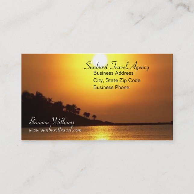 Breathtaking Sunset Travel Agency Business Card (Front)
