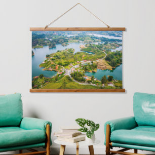 Breathtaking View of Guatape Antioquia Sunny Skies Hanging Tapestry
