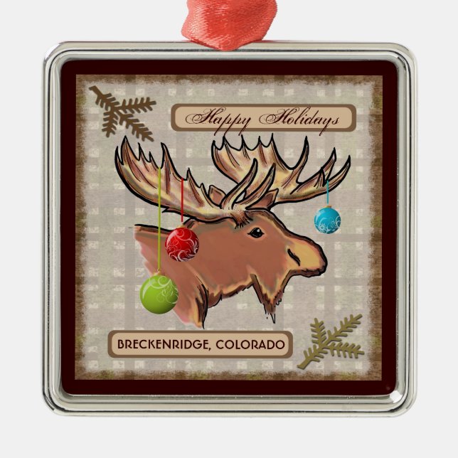 Breckenridge Colorado artistic moose ornament (Front)