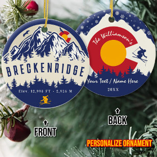 Breckenridge Colorado Flag Mountain Ski Souvenir Ceramic Tree Decoration