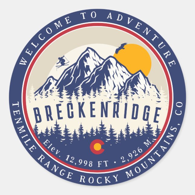 Breckenridge Colorado Flag Mountain Ski Souvenir Classic Round Sticker (Front)