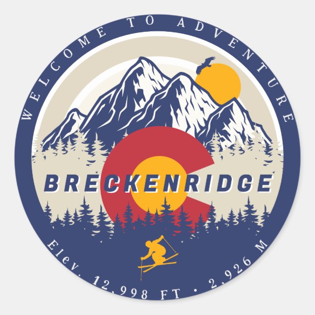 Breckenridge Colorado Flag Mountain Ski Souvenir Classic Round Sticker (Front)