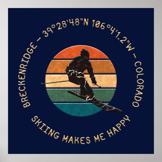 Breckenridge, Colorado - Man Skier Golden Text Poster (Front)