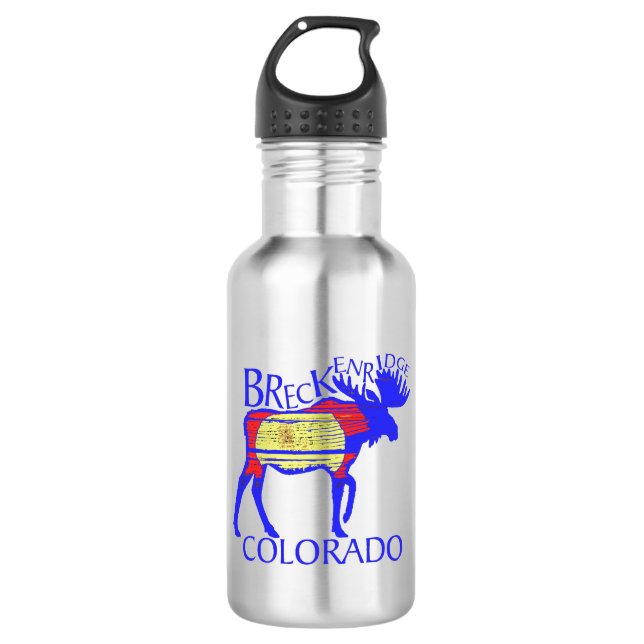 Breckenridge Colorado moose flag water bottle (Front)