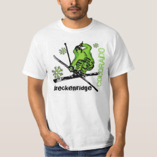 Breckenridge Colorado neon green skier value tee