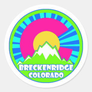 Breckenridge Colorado neon mountain round stickers