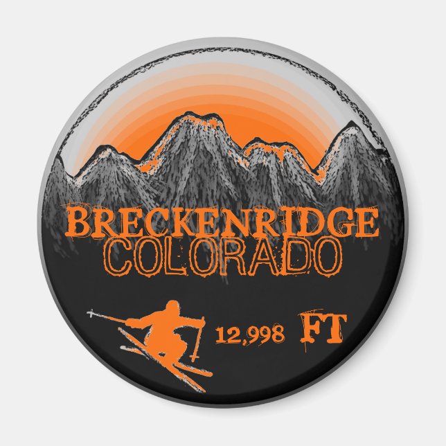 Breckenridge Colorado orange ski magnet (Front)