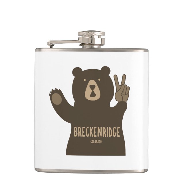 Breckenridge Colorado Peace Bear Hip Flask (Front)