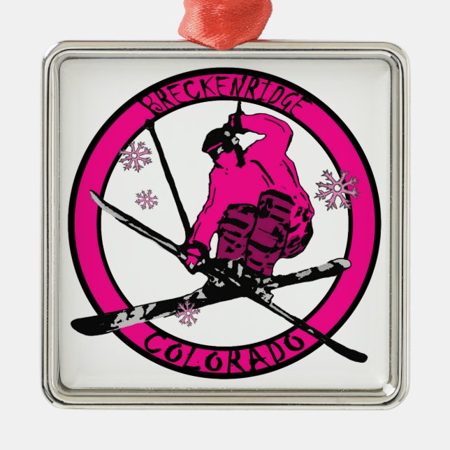 Breckenridge Colorado pink skier ornament (Front)