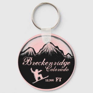 Breckenridge Colorado pink snowboard art keychain