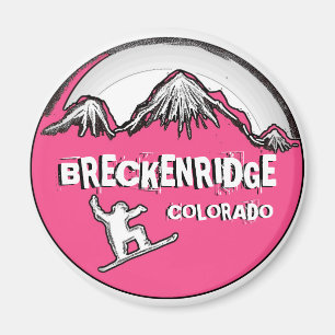 Breckenridge Colorado pink snowboard magnet