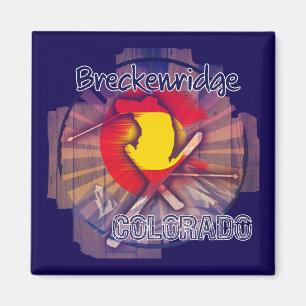 Breckenridge Colorado rustic ski flag magnet