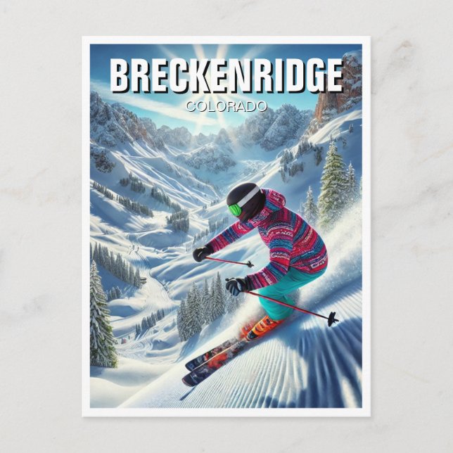 Breckenridge Colorado Skiing Skier Travel Postcard (Front)
