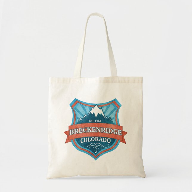 Breckenridge Colorado teal grunge shield tote bag (Front)