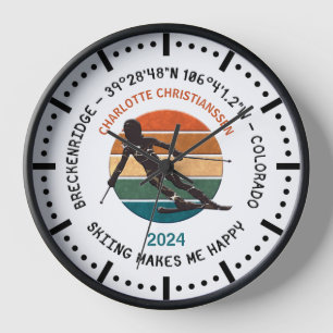 Breckenridge, Colorado - Woman Skier, Black Text Clock