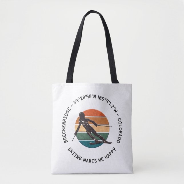 Breckenridge, Colorado - Woman Skier, Black Text Tote Bag (Front)