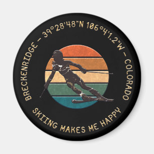 Breckenridge, Colorado - Woman Skier, Gold Text Magnet
