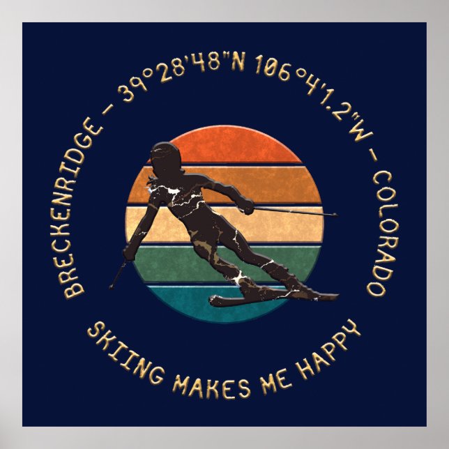 Breckenridge, Colorado - Woman Skier, Golden Text Poster (Front)