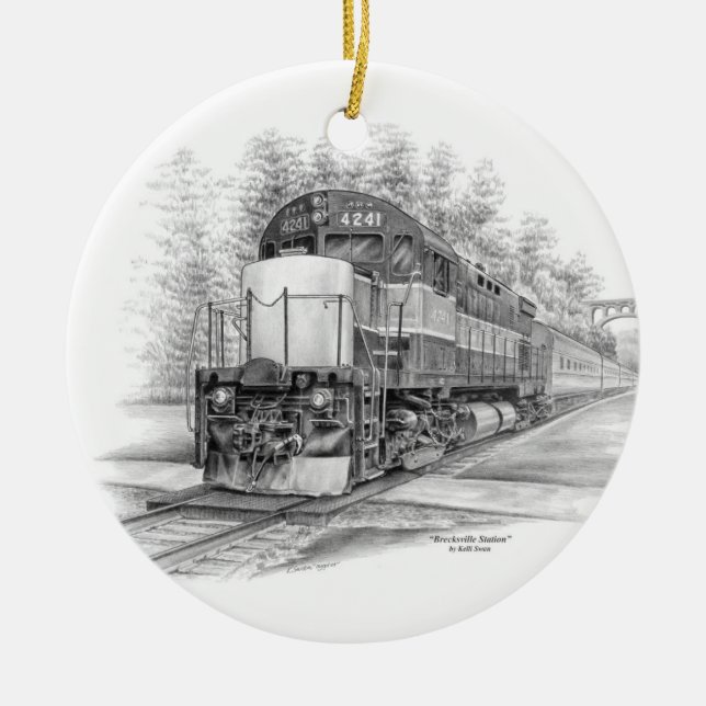 Brecksville Station Train (CVNP) Ceramic Tree Decoration (Front)