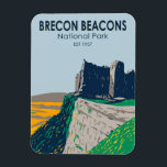 Brecon Beacons National Park Wales Vintage Magnet<br><div class="desc">Brecon Beacons vector artwork design. The park refers to the range of Old Red Sandstone peaks which lie to the south of Brecon.</div>