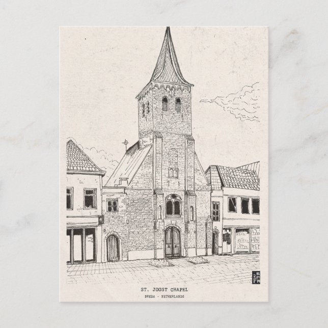 Breda Dutch Vintage Architecture Sketch Art Postcard (Front)