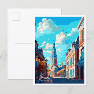 Breda Netherlands Art Vintage Travel Illustration Postcard