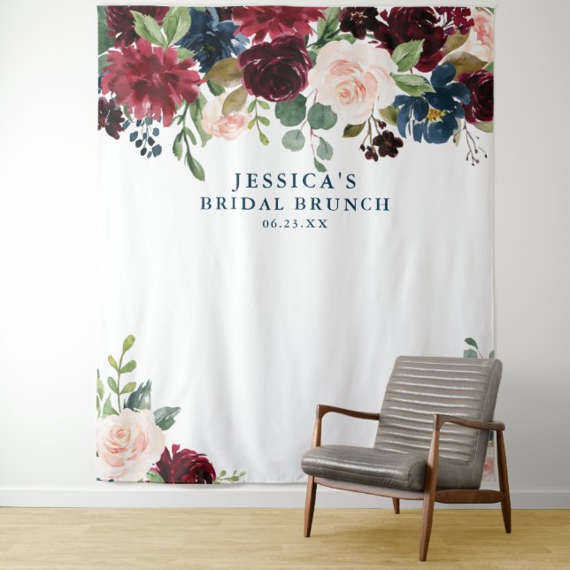 Breezy Burgundy Backdrop Photo Booth Wedding Tapestry (In Situ)