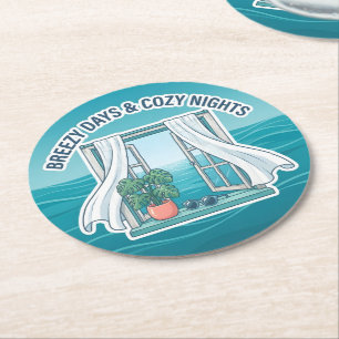 Breezy Days and Cosy Nights Round Paper Coaster
