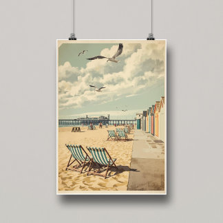Breezy Days in Brighton – British Seaside Coastal Poster