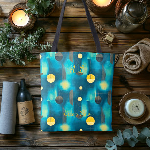 Breezy Flow Abstract – Blue, Yellow, and Black Tote Bag