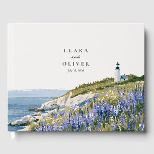 Breezy Lupine Lighthouse Maine Shore Wedding Guest Book