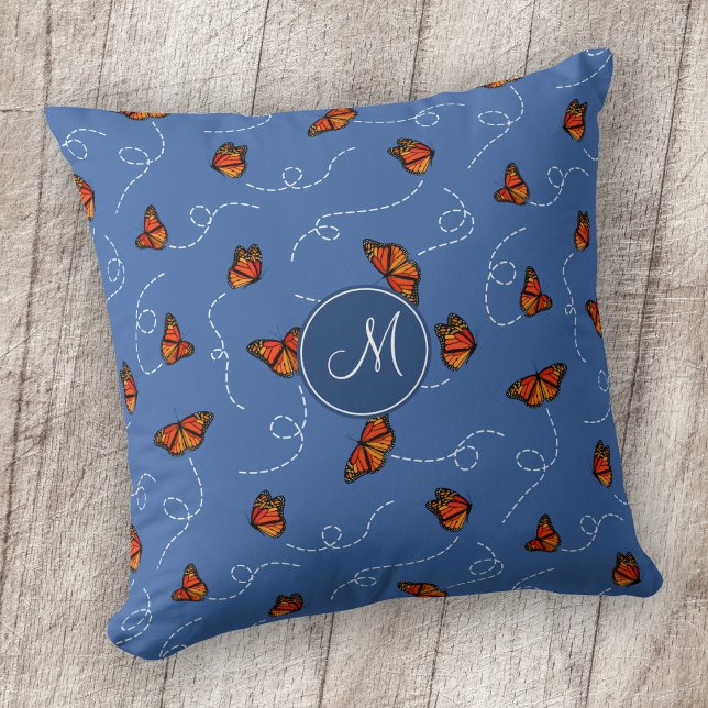 breezy Monarch butterflies pattern blue Cushion (Creator Uploaded)