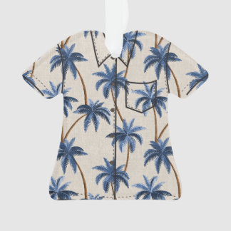 Breezy Palm Trees on Faux Grasscloth- Blue Ornament