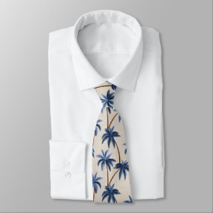 Breezy Palm Trees on Faux Grasscloth - Blue Tie