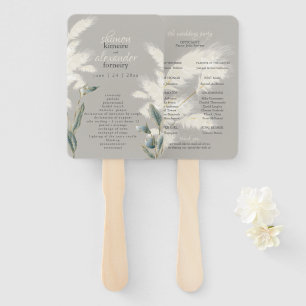 Breezy Pampas Grass Wedding Program Hand Fan