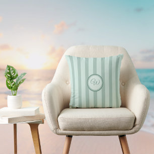 Breezy Soft Vintage Green Stripes with Initial Thr Cushion