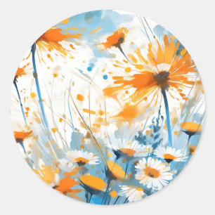 Breezy Wildflower Field in Orange Classic Round Sticker