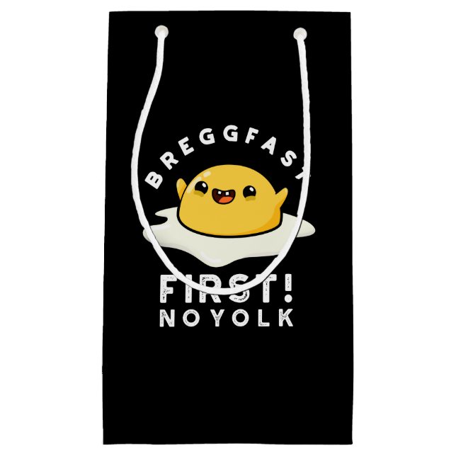 Breggfast First No Yolk Funny Egg Pun Dark BG Small Gift Bag (Front)