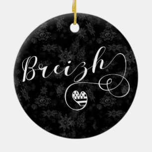 Breizh Flag in Heart, Brittany, Breton Language Ceramic Tree Decoration