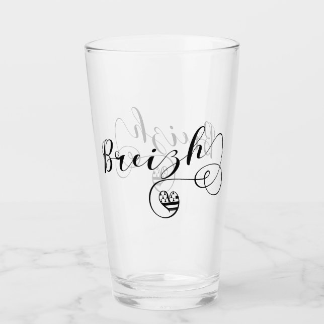 Breizh Flag in Heart, Brittany, Breton Language Glass (Front)