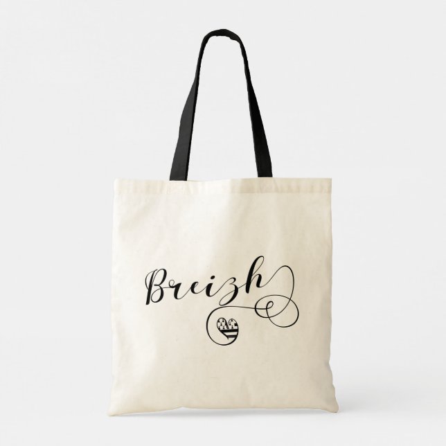 Breizh Flag in Heart, Brittany, Breton Language Tote Bag (Back)