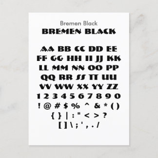 Bremen Black - Zazzle Font Sampler Sheet Postcard