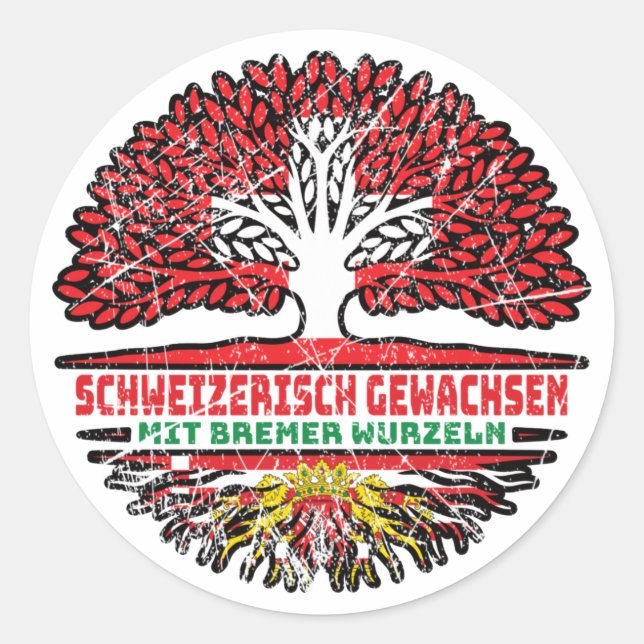 Bremen Bremer Schweizer Schweiz Baum Wurzel Flagge Classic Round Sticker (Front)