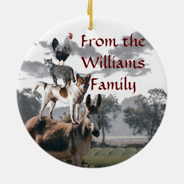 Bremen Musicians Fun Animal Story Ceramic Tree Decoration (Back)