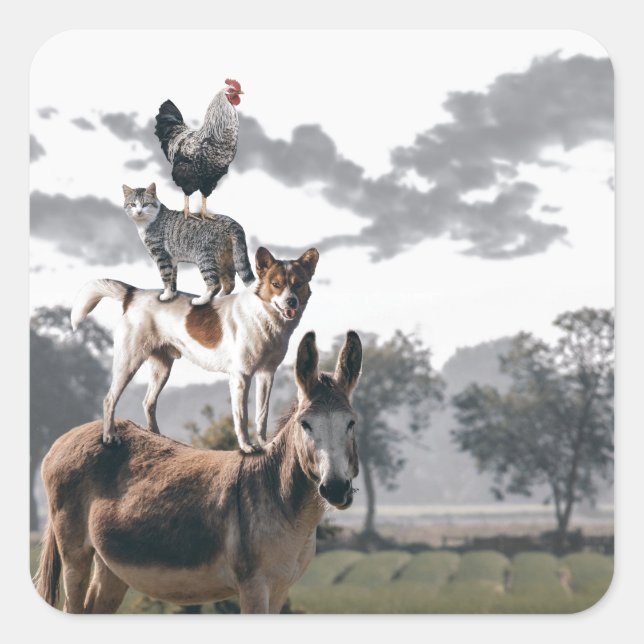 Bremen Musicians Fun Animal Story Square Sticker (Front)